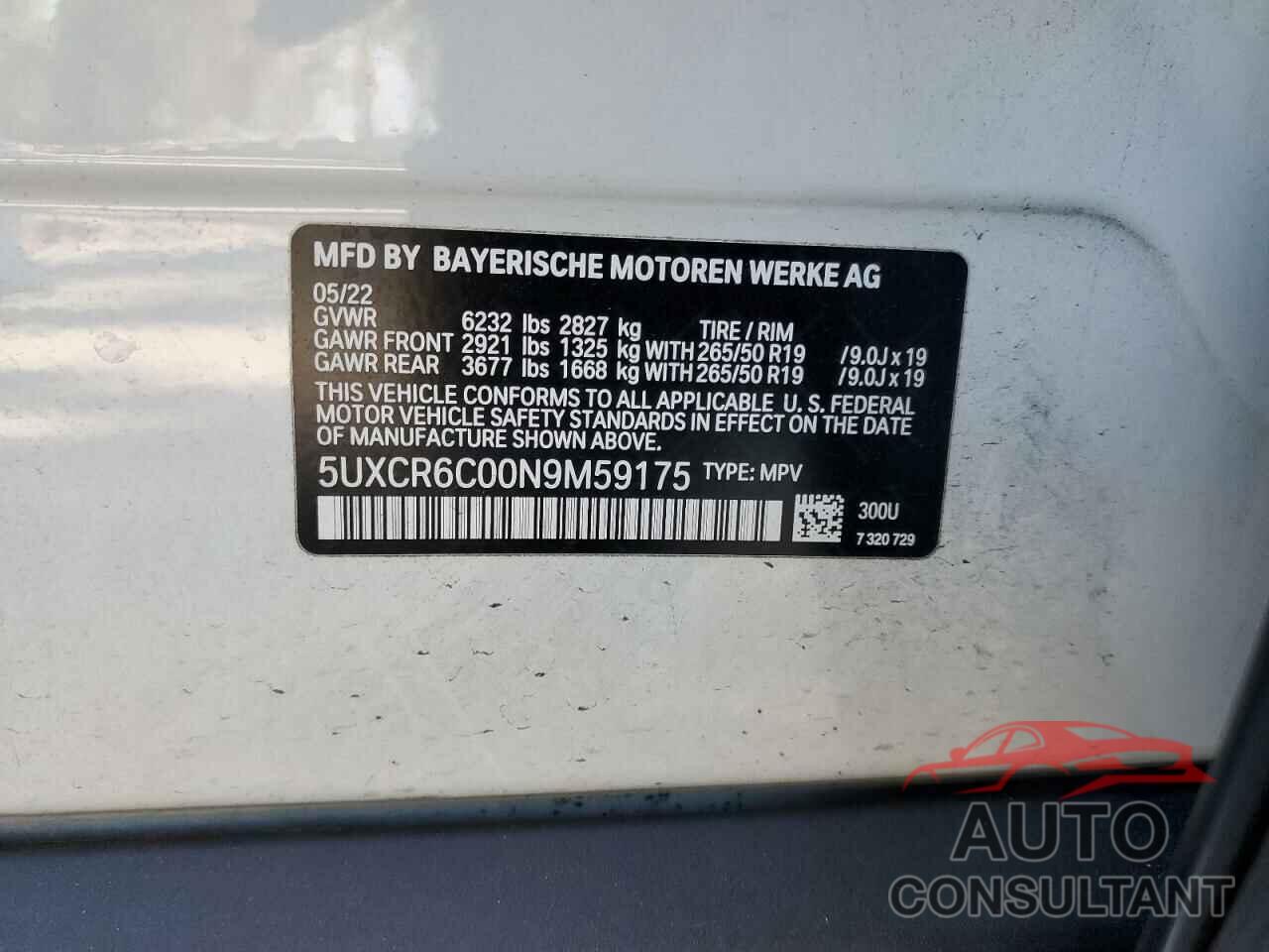 BMW X5 2022 - 5UXCR6C00N9M59175