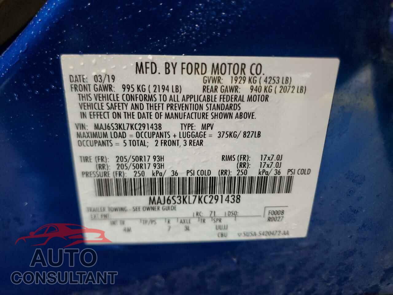 FORD ECOSPORT 2019 - MAJ6S3KL7KC291438