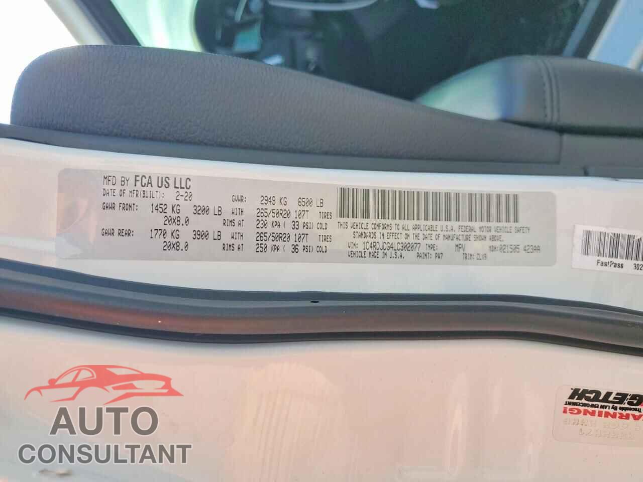 DODGE DURANGO 2020 - 1C4RDJDG4LC302077