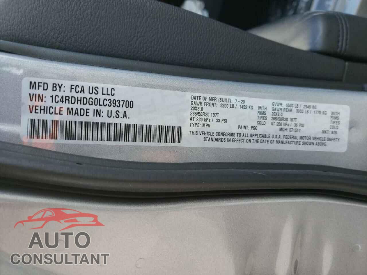 DODGE DURANGO 2020 - 1C4RDHDG0LC393700