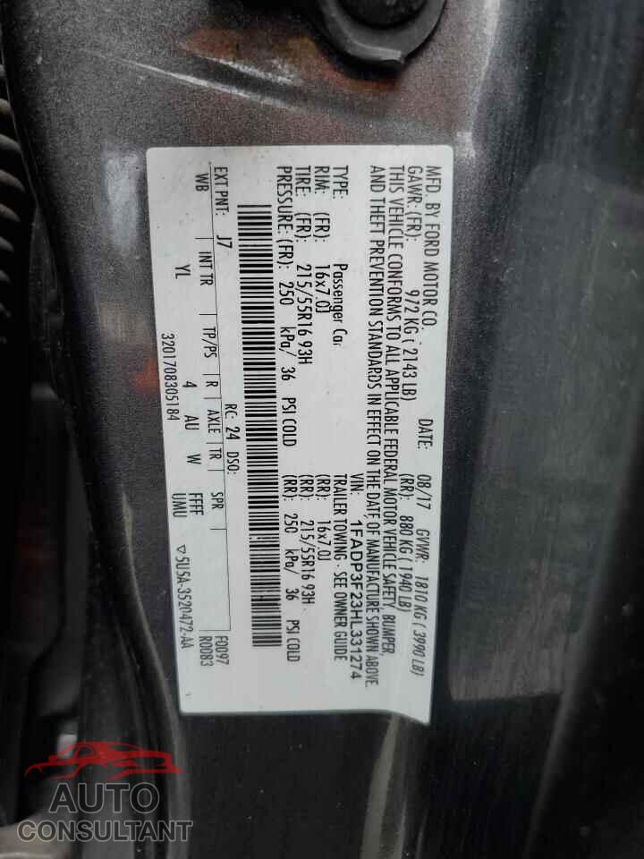 FORD FOCUS 2017 - 1FADP3F23HL331274