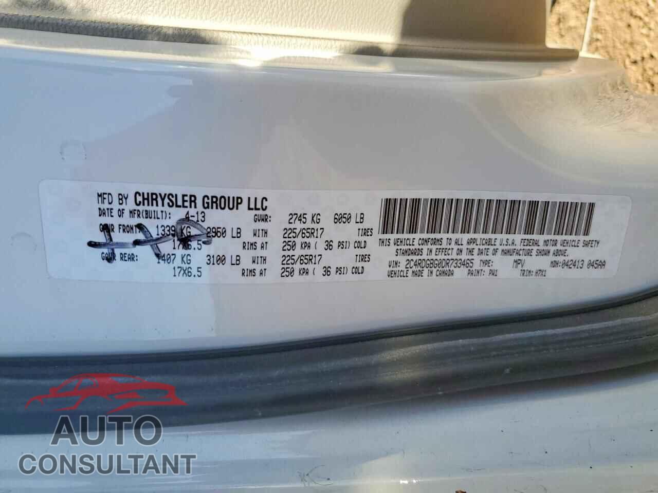 DODGE CARAVAN 2013 - 2C4RDGBG0DR733465