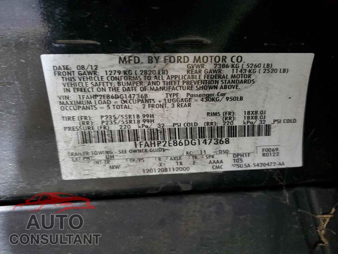 FORD TAURUS 2013 - 1FAHP2E86DG147368