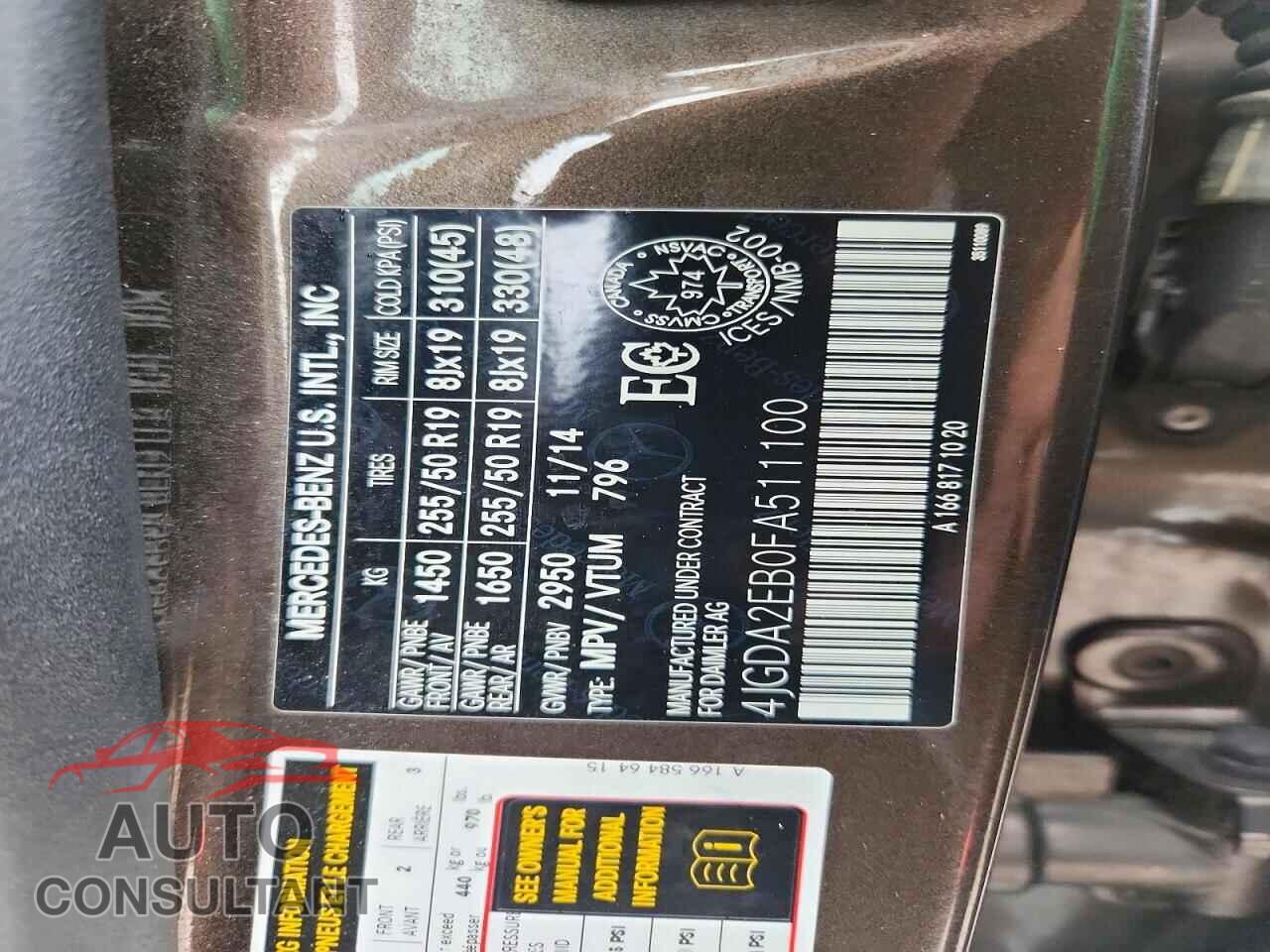 MERCEDES-BENZ M-CLASS 2015 - 4JGDA2EB0FA511100