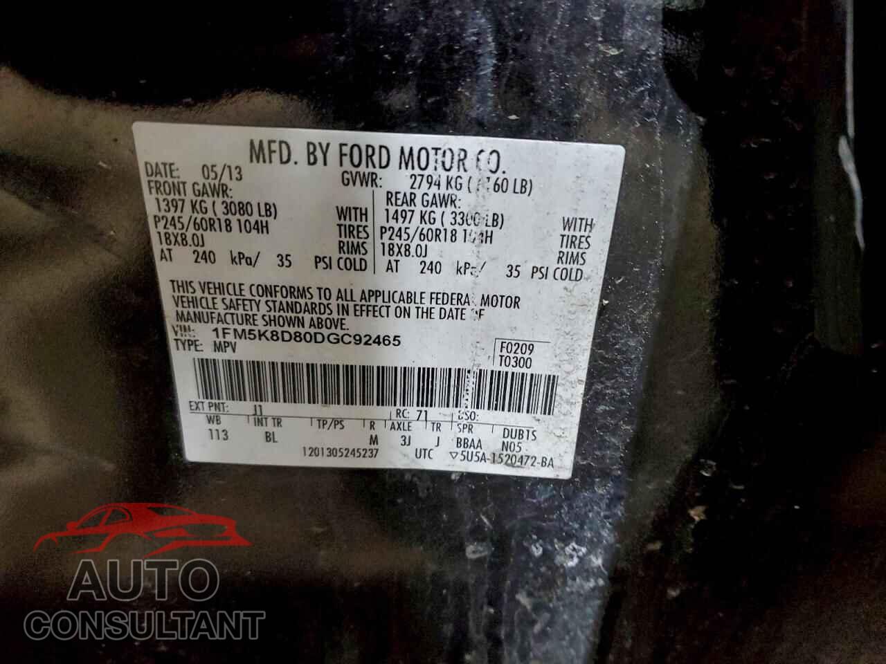 FORD EXPLORER 2013 - 1FM5K8D80DGC92465