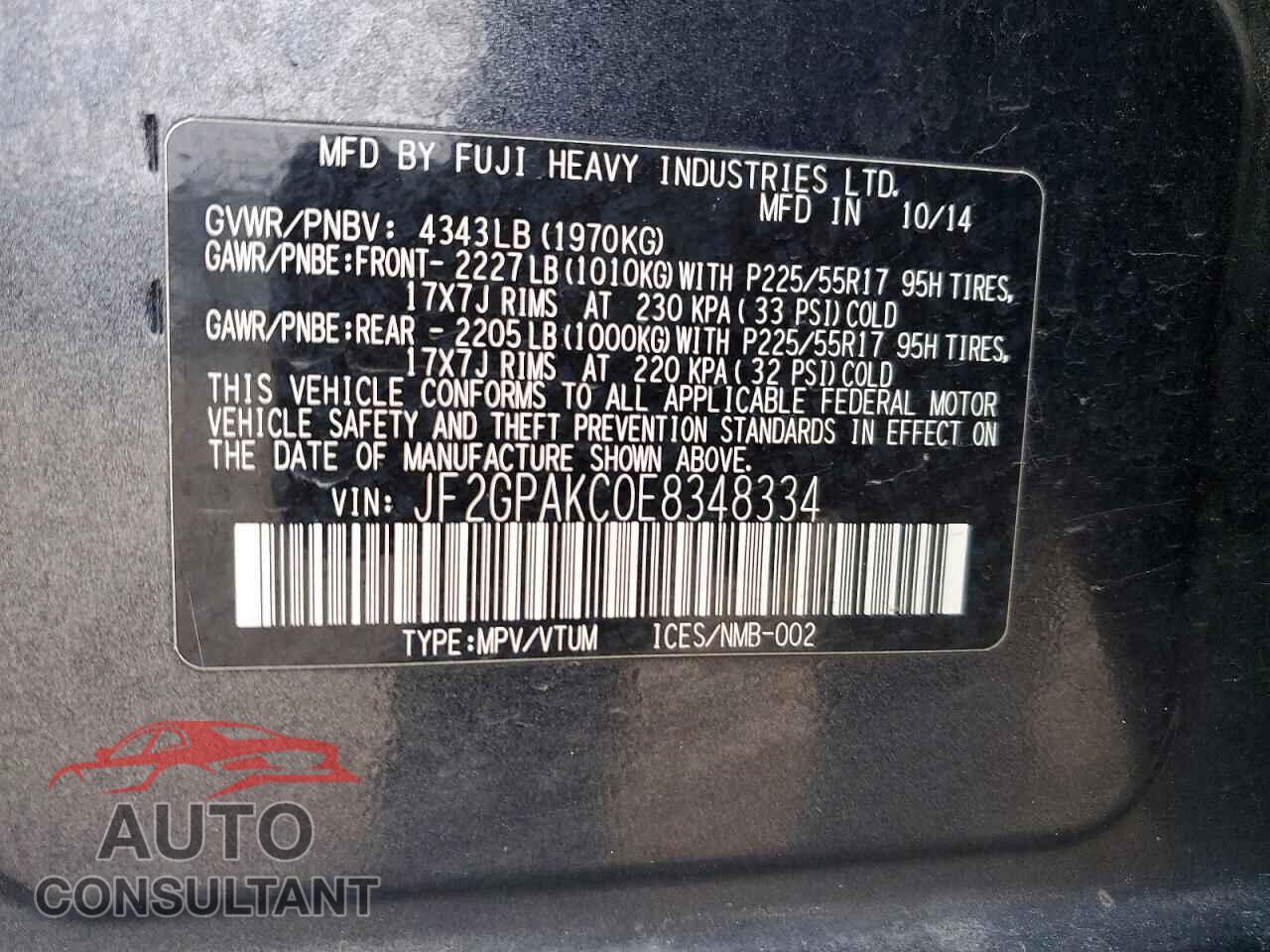 SUBARU XV 2014 - JF2GPAKC0E8348334