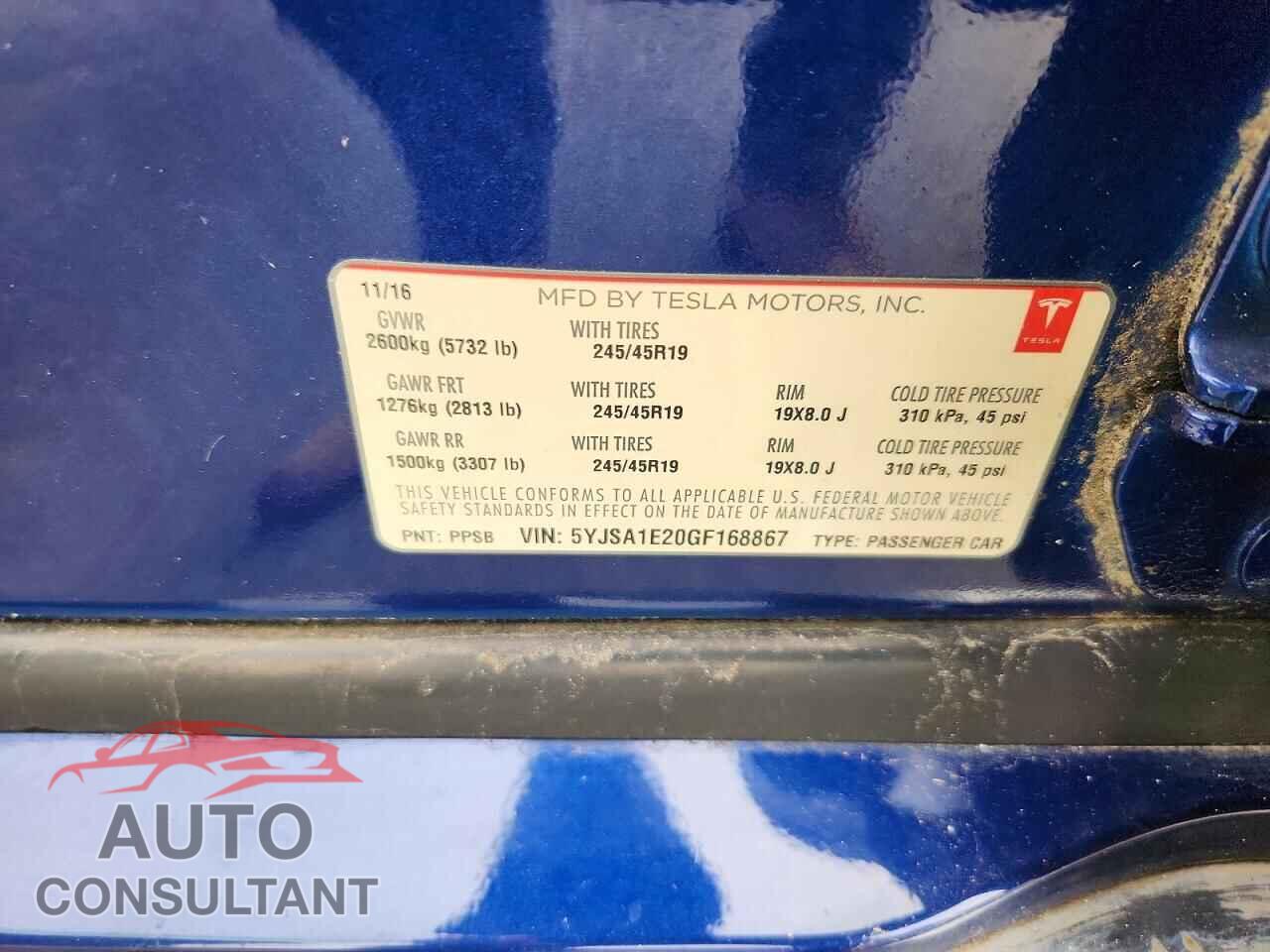 TESLA MODEL S 2016 - 5YJSA1E20GF168867