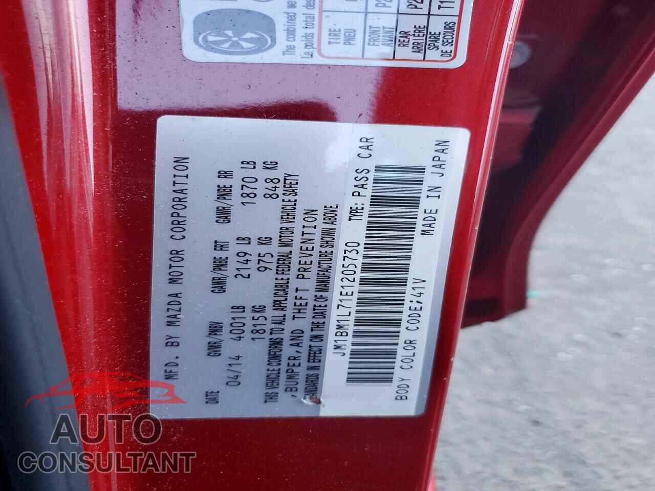 MAZDA 3 2014 - JM1BM1L71E1205730