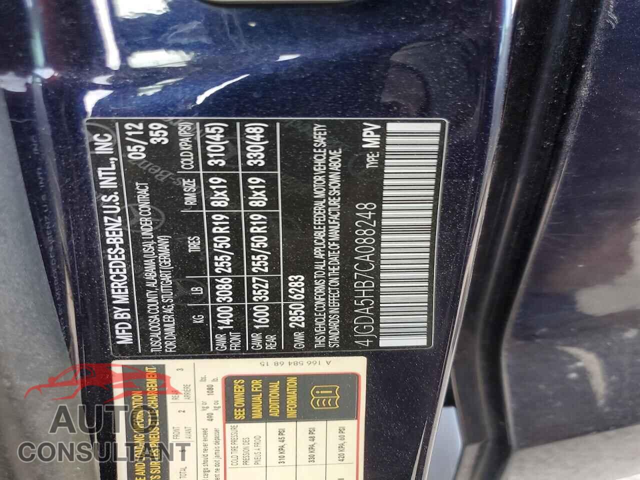 MERCEDES-BENZ M-CLASS 2012 - 4JGDA5HB7CA088248