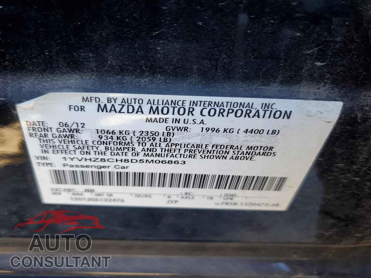 MAZDA 6 2013 - 1YVHZ8CH8D5M06863