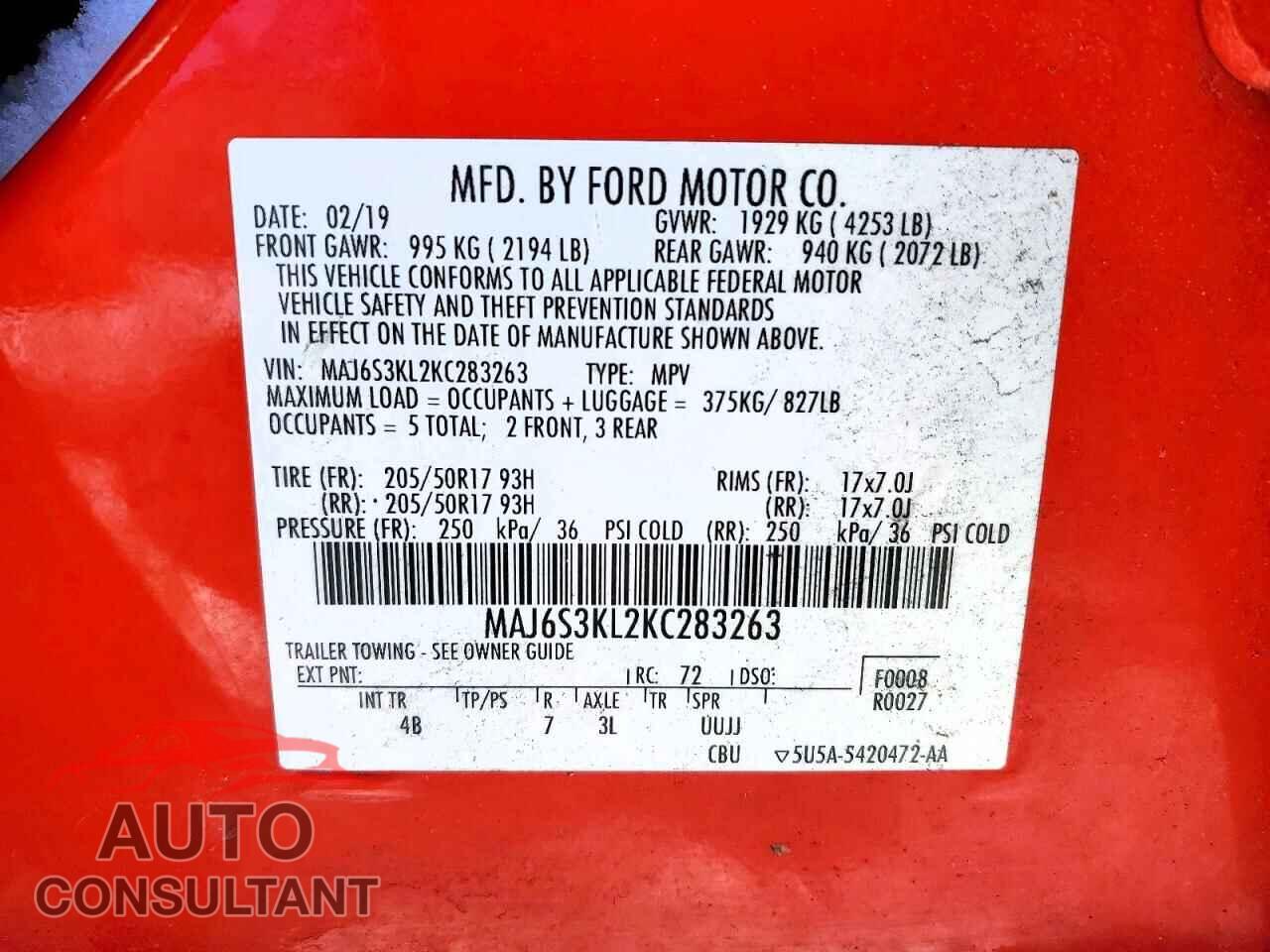 FORD ECOSPORT 2019 - MAJ6S3KL2KC283263