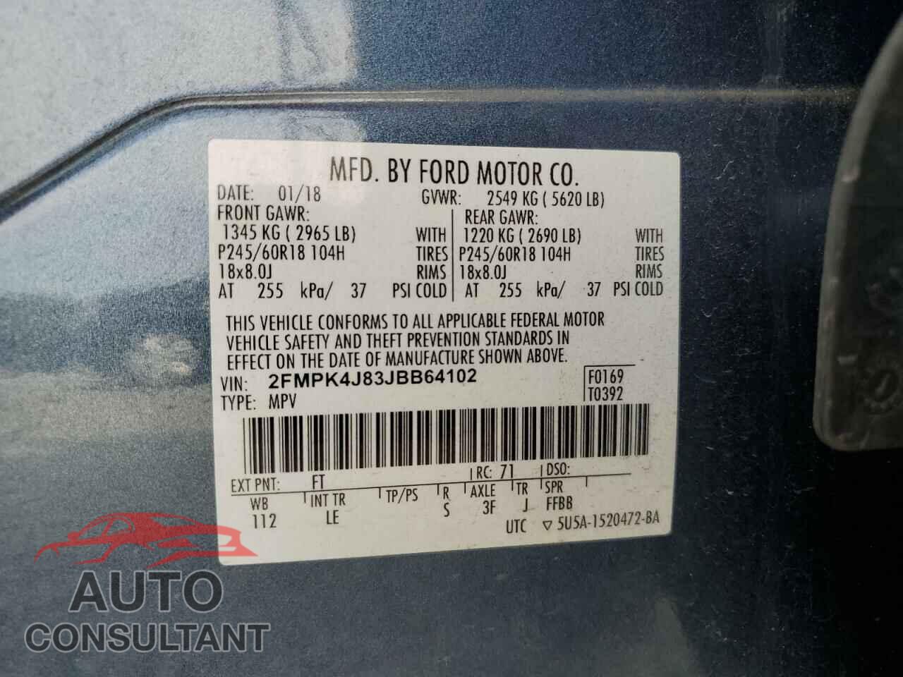FORD EDGE 2018 - 2FMPK4J83JBB64102