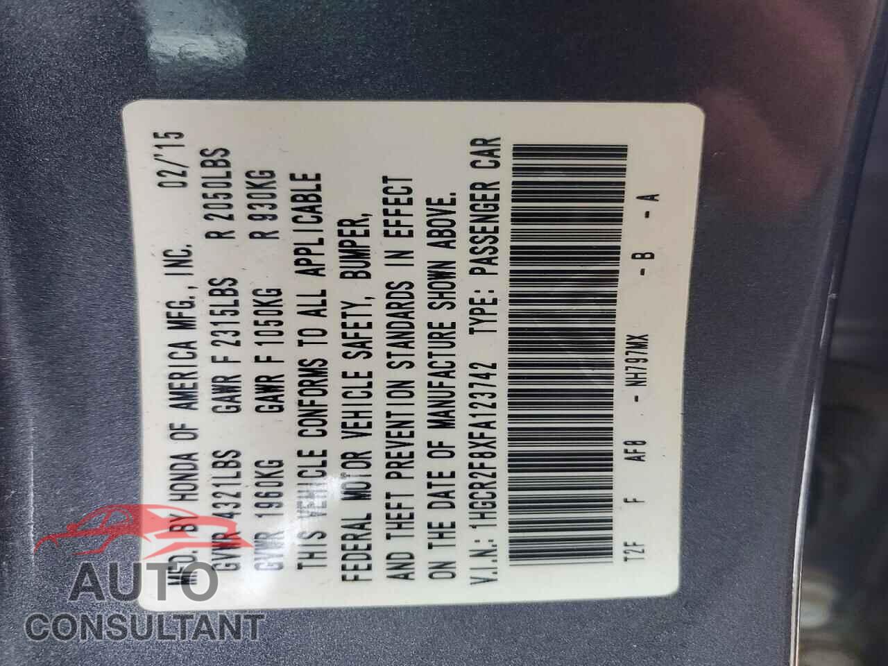 HONDA ACCORD 2015 - 1HGCR2F8XFA123742