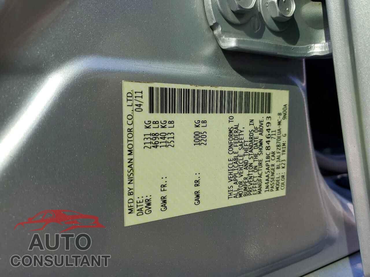 NISSAN MAXIMA 2011 - 1N4AA5AP1BC846493