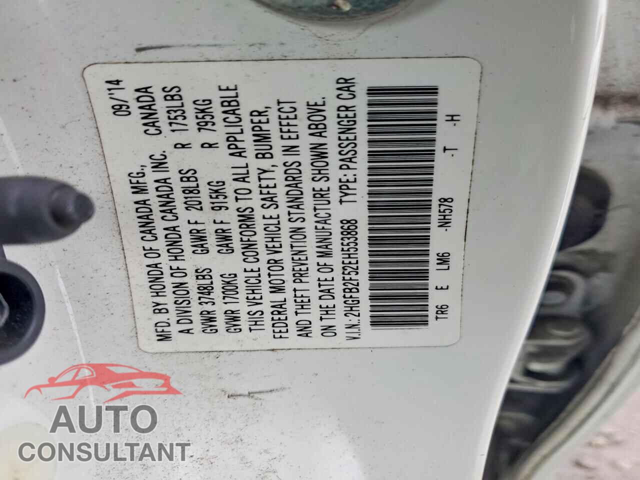 HONDA CIVIC 2014 - 2HGFB2F52EH553868
