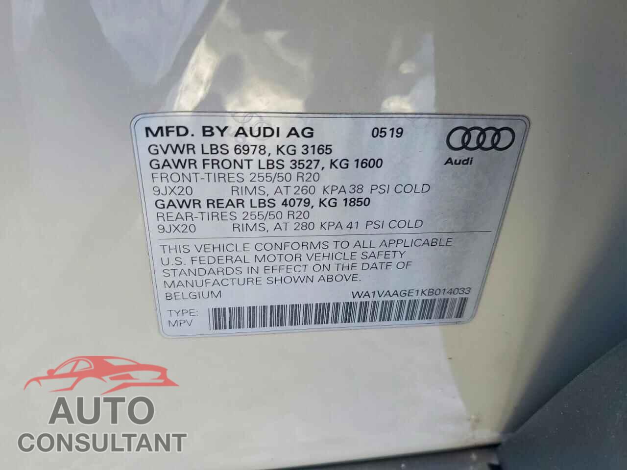 AUDI E-TRON 2019 - WA1VAAGE1KB014033