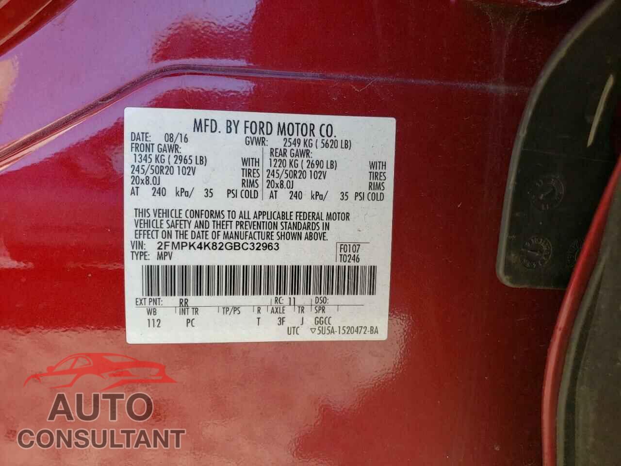 FORD EDGE 2016 - 2FMPK4K82GBC32963