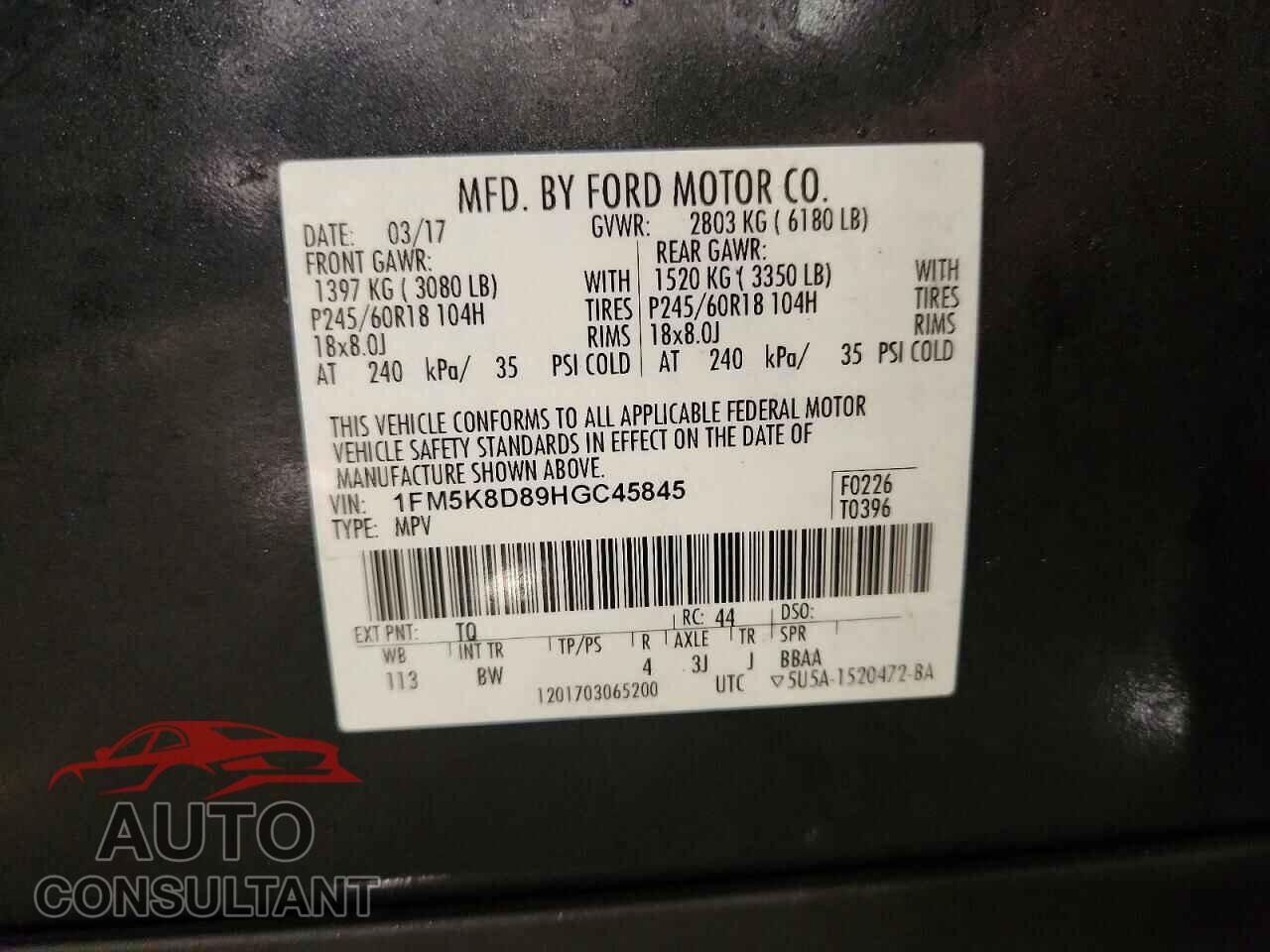 FORD EXPLORER 2017 - 1FM5K8D89HGC45845