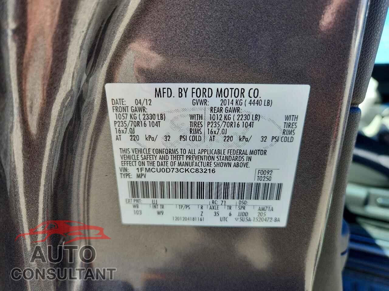 FORD ESCAPE 2012 - 1FMCU0D73CKC83216