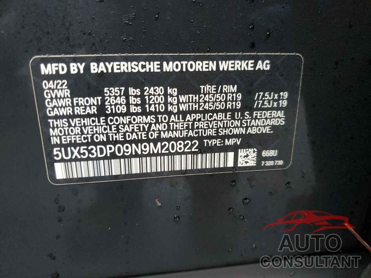 BMW X3 2022 - 5UX53DP09N9M20822