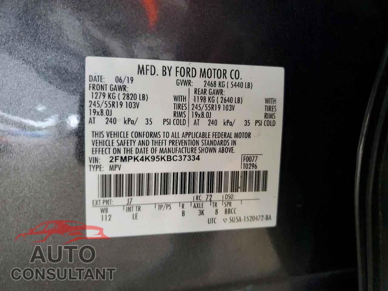 FORD EDGE 2019 - 2FMPK4K95KBC37334