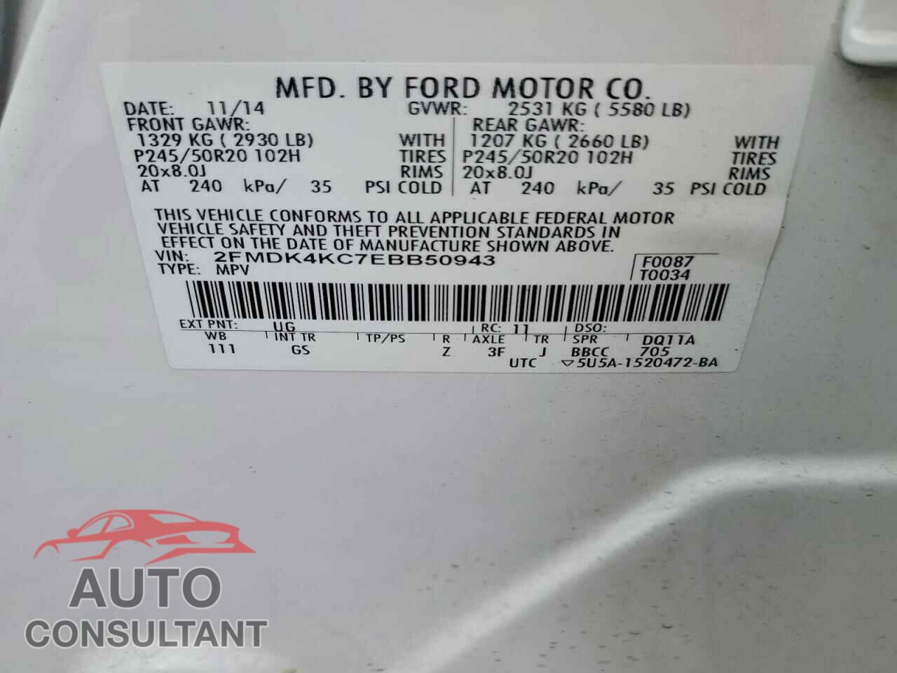 FORD EDGE 2014 - 2FMDK4KC7EBB50943