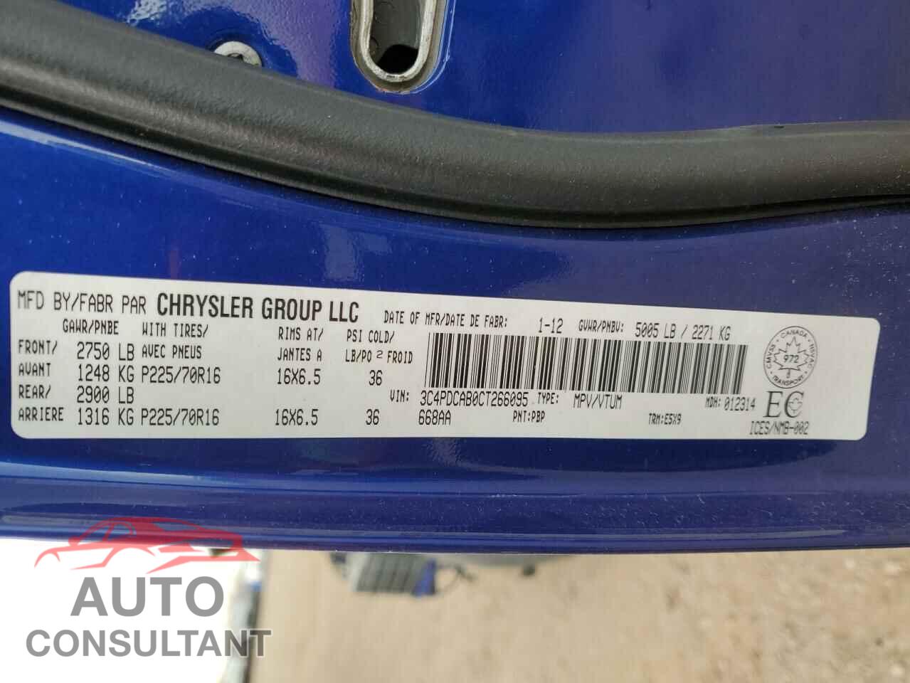 DODGE JOURNEY 2012 - 3C4PDCAB0CT266095