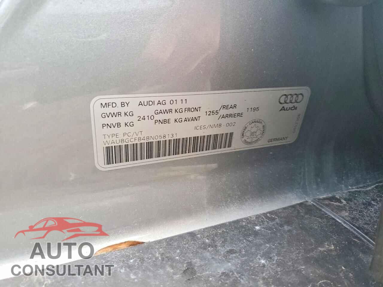 AUDI A6 2011 - WAUBGCFB4BN058131