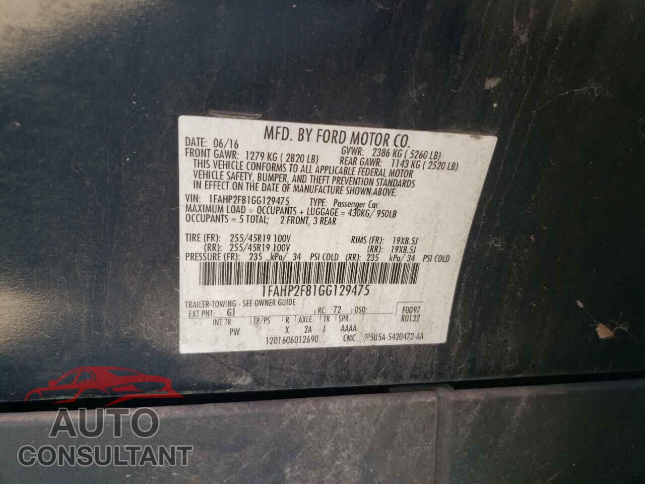 FORD TAURUS 2016 - 1FAHP2F81GG129475