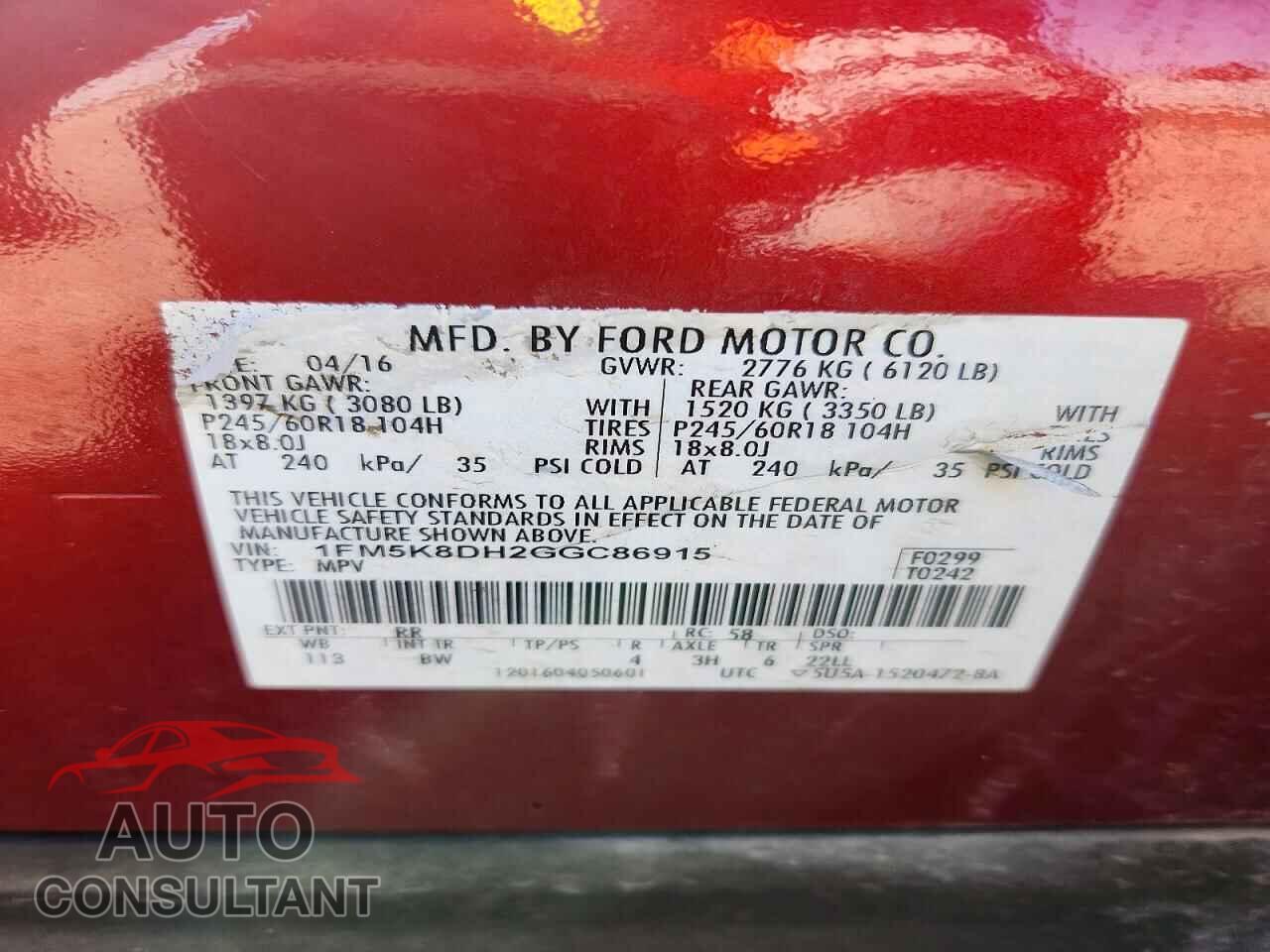FORD EXPLORER 2016 - 1FM5K8DH2GGC86915