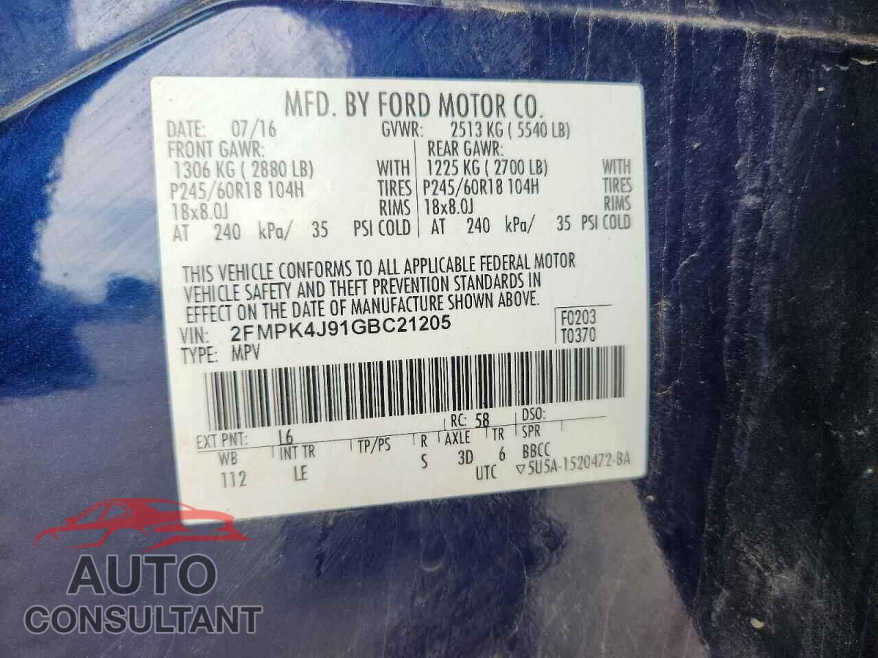 FORD EDGE 2016 - 2FMPK4J91GBC21205