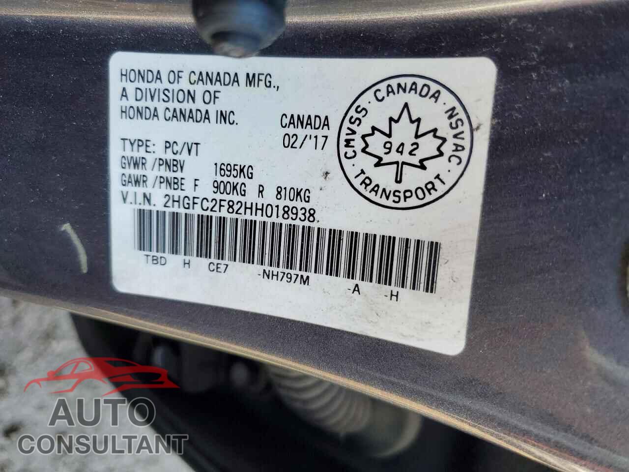 HONDA CIVIC 2017 - 2HGFC2F82HH018938
