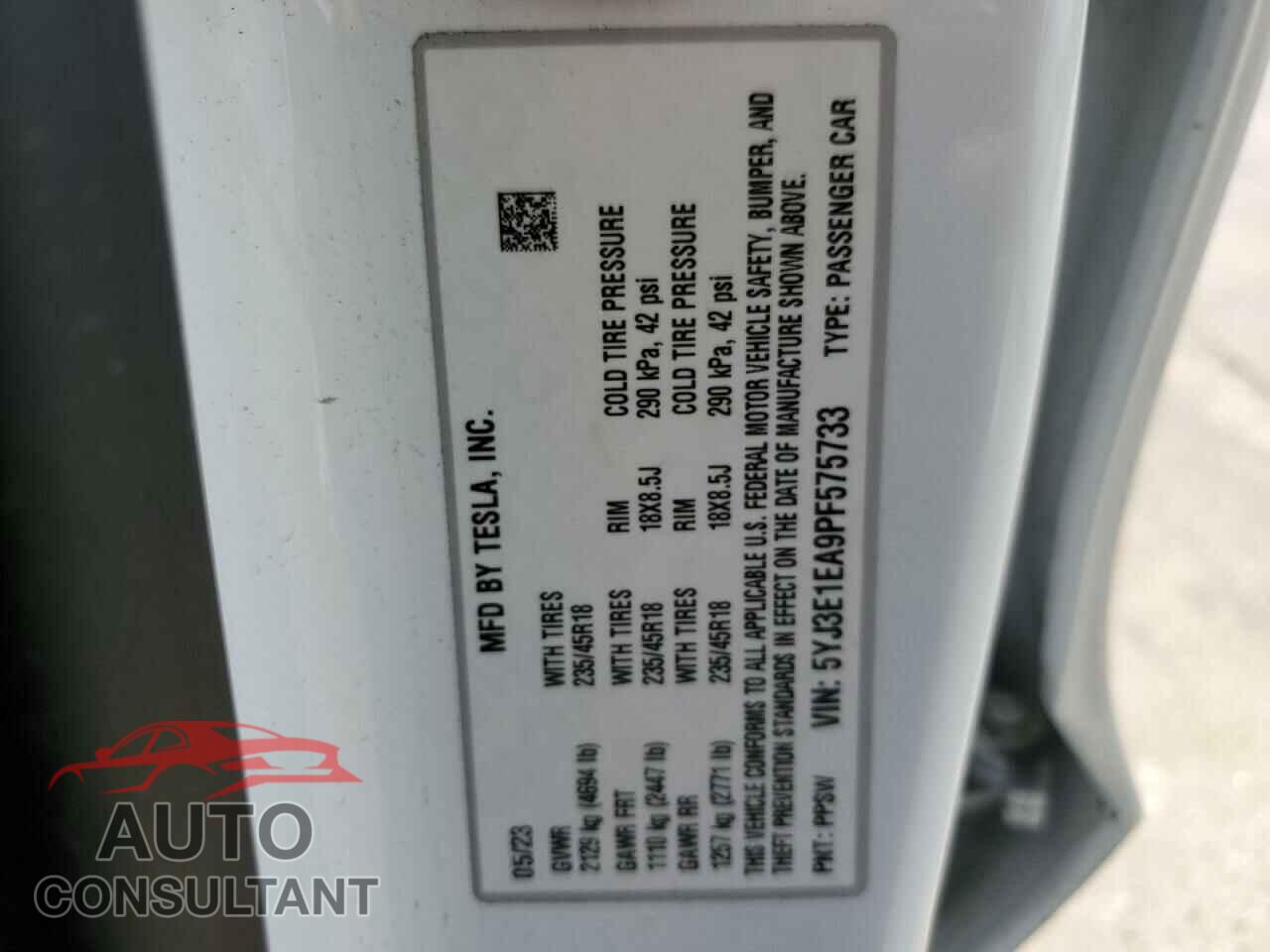 TESLA MODEL 3 2023 - 5YJ3E1EA9PF575733