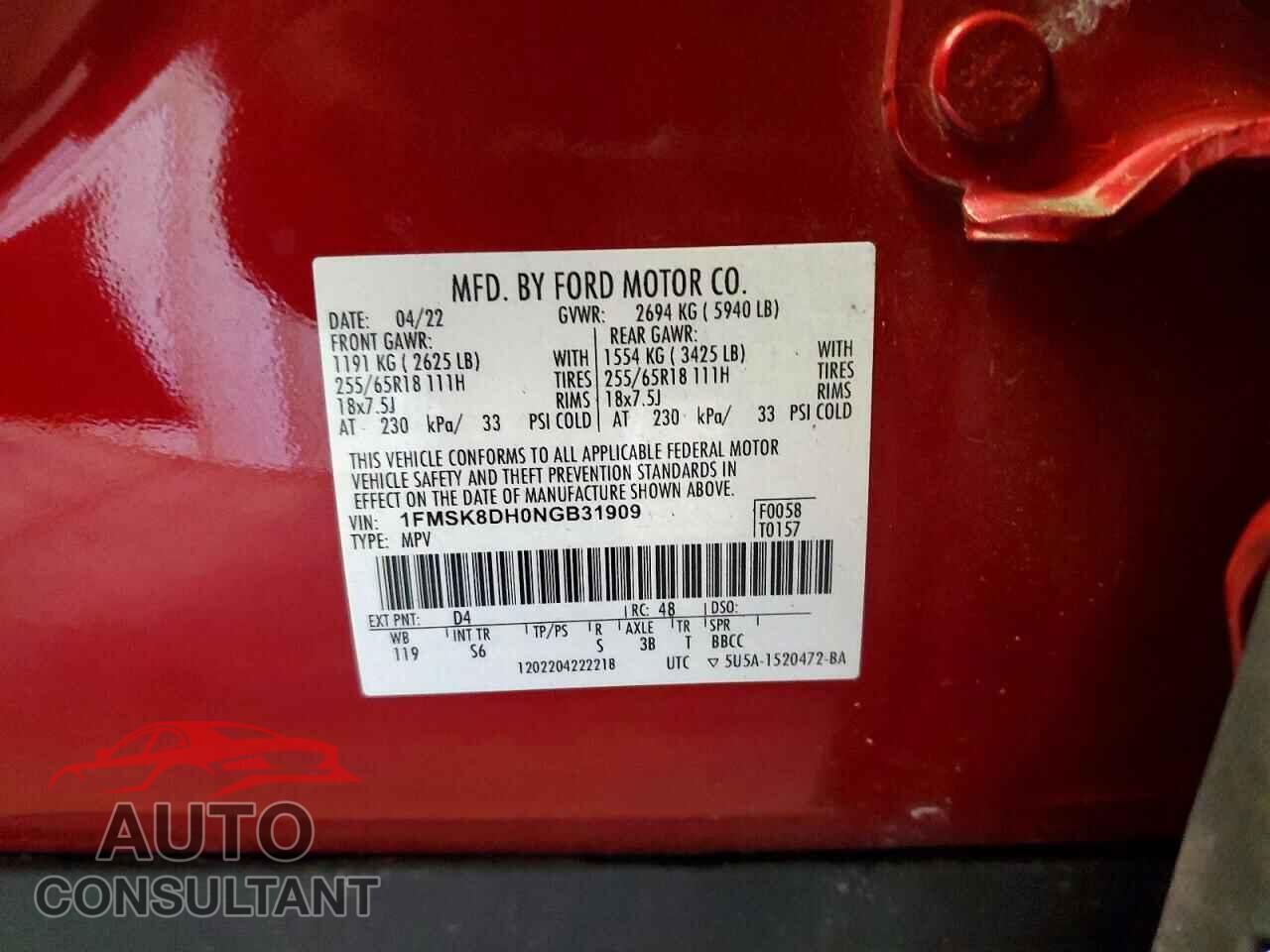 FORD EXPLORER 2022 - 1FMSK8DH0NGB31909