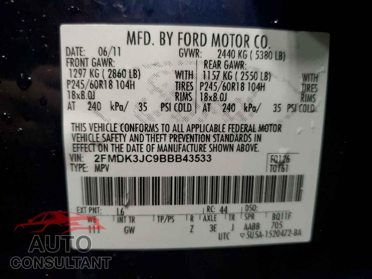 FORD EDGE 2011 - 2FMDK3JC9BBB43533