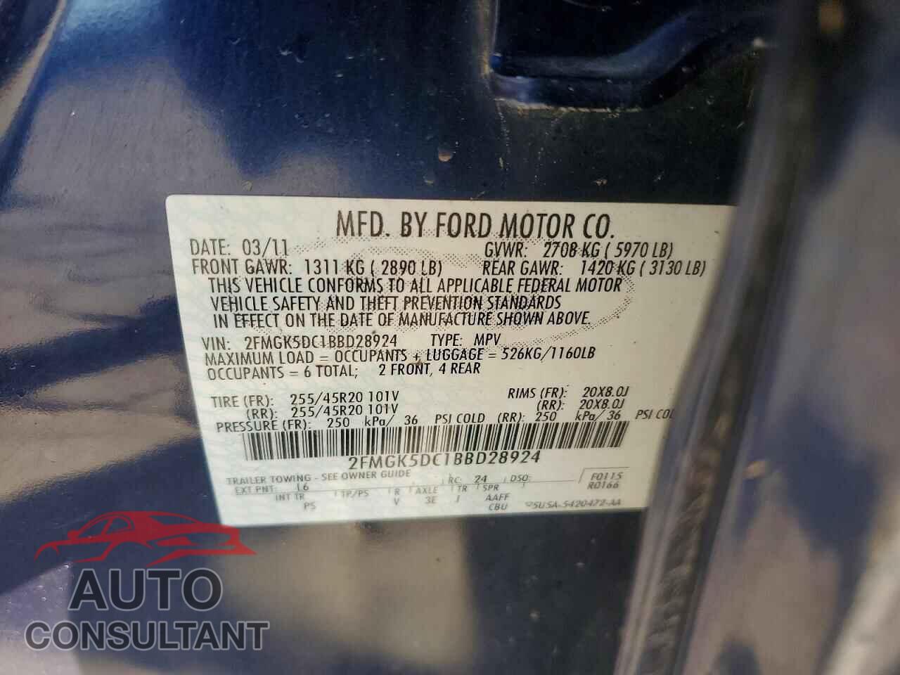 FORD FLEX 2011 - 2FMGK5DC1BBD28924