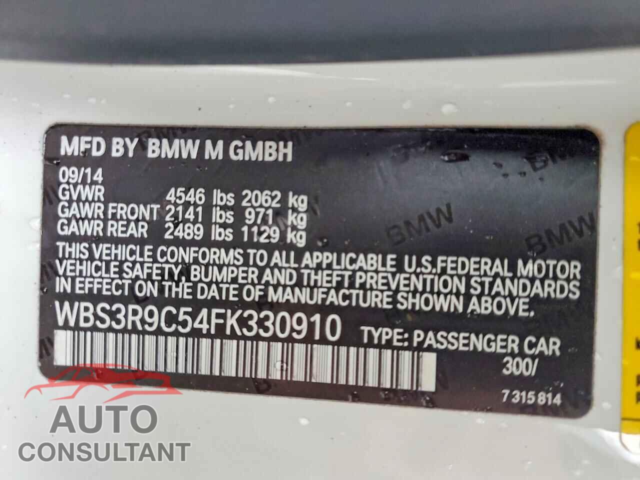 BMW M4 2015 - WBS3R9C54FK330910
