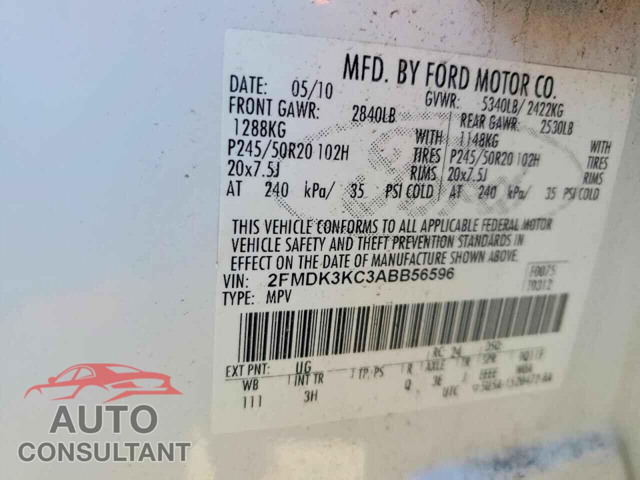 FORD EDGE 2010 - 2FMDK3KC3ABB56596