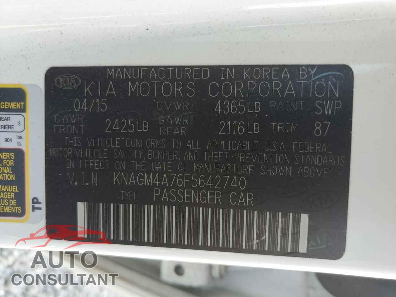 KIA OPTIMA 2017 - KNAGM4A76F5642740
