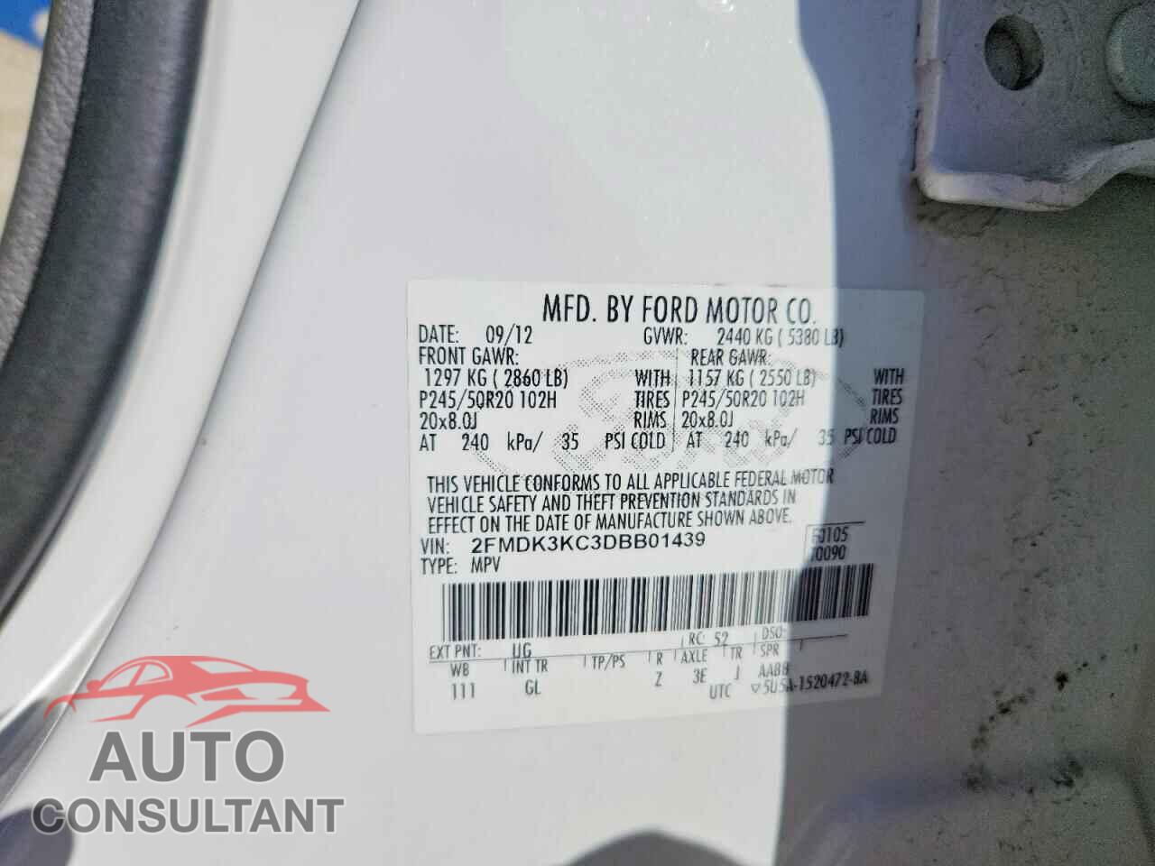 FORD EDGE 2013 - 2FMDK3KC3DBB01439