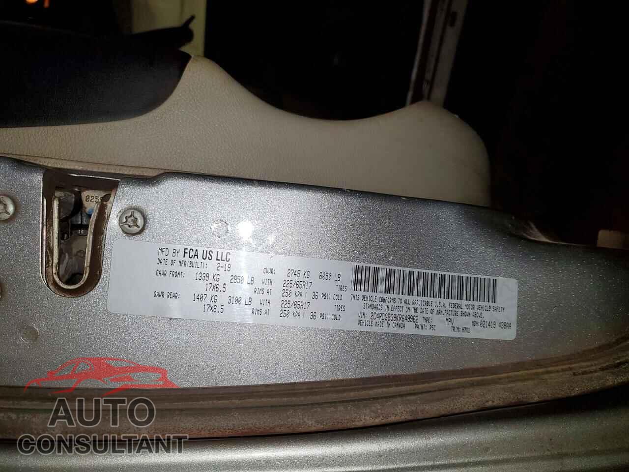 DODGE CARAVAN 2019 - 2C4RDGBG9KR648962