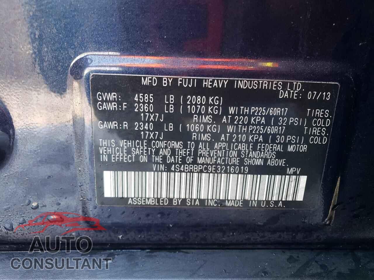 SUBARU OUTBACK 2014 - 4S4BRBPC9E3216019