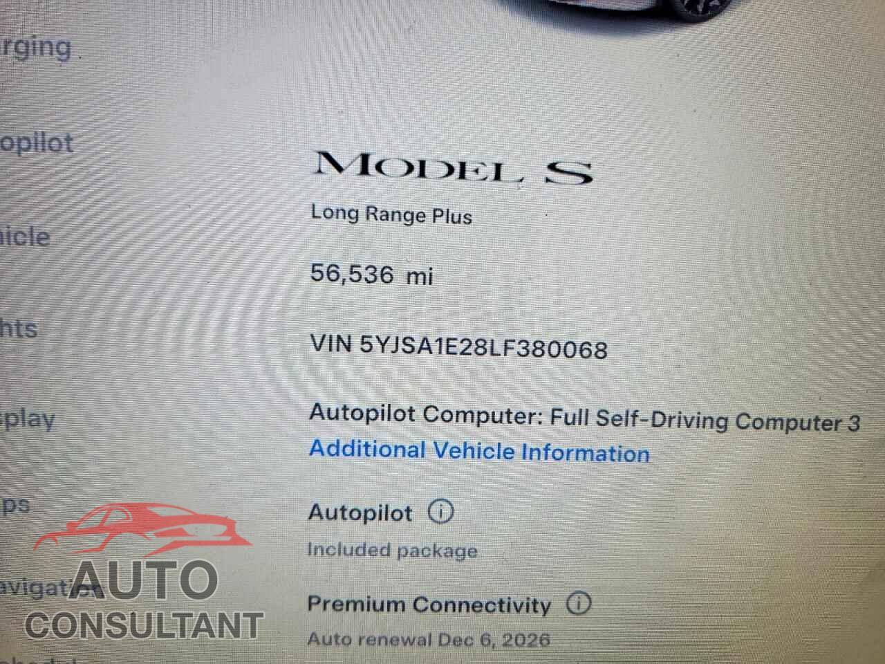 TESLA MODEL S 2020 - 5YJSA1E28LF380068