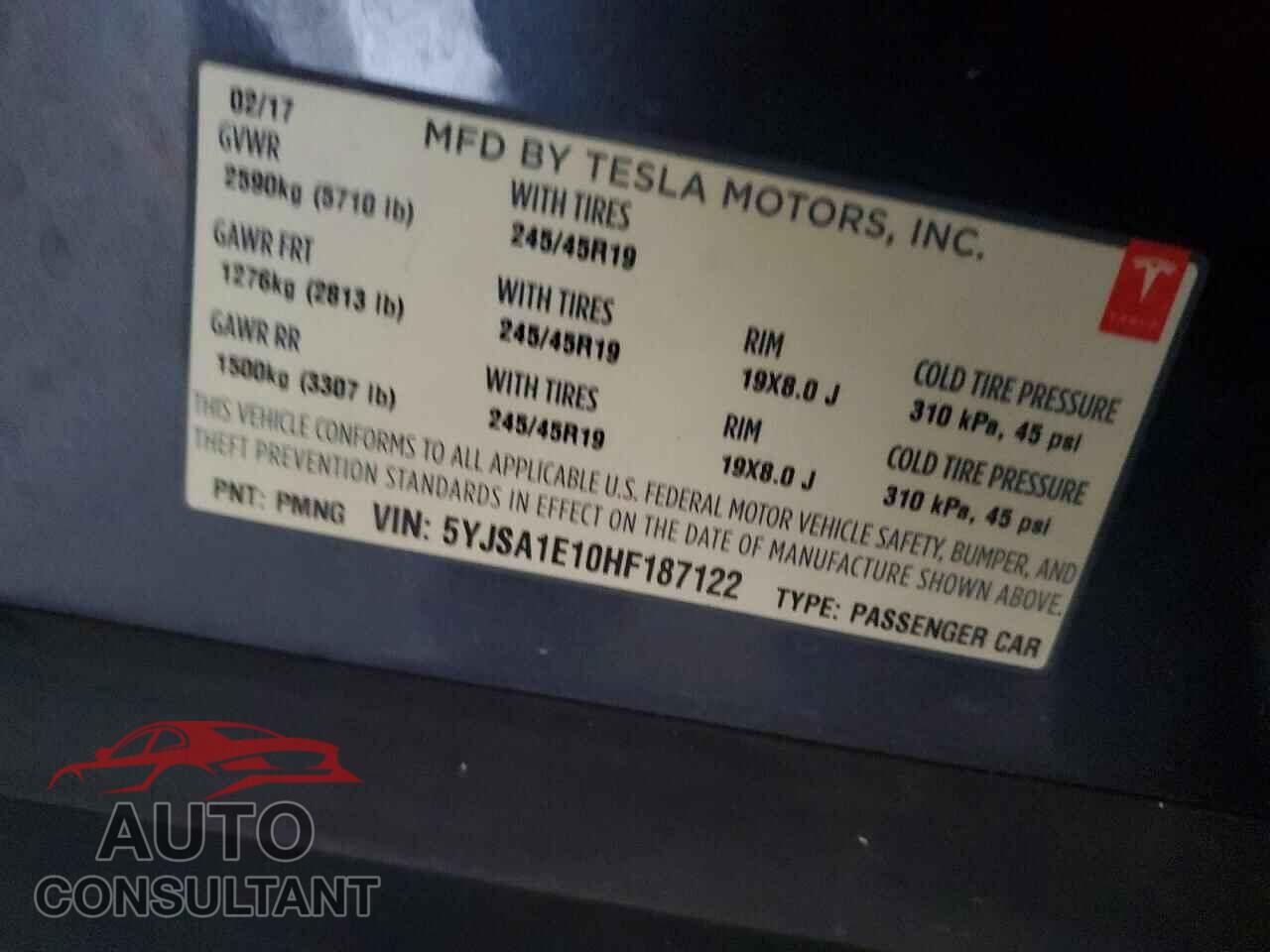 TESLA MODEL S 2017 - 5YJSA1E10HF187122