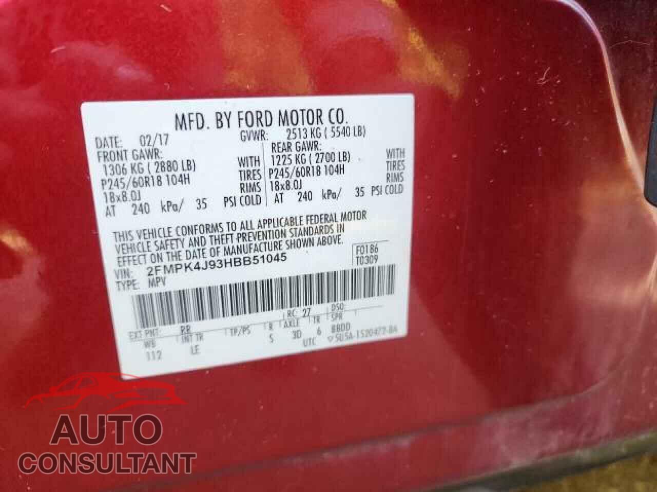 FORD EDGE 2017 - 2FMPK4J93HBB51045