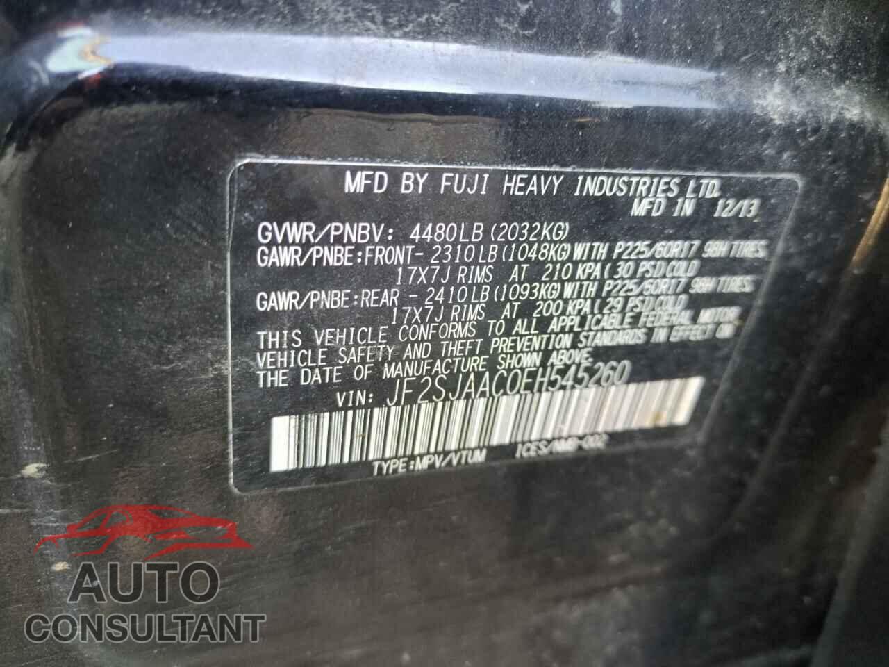 SUBARU FORESTER 2014 - JF2SJAAC0EH545260