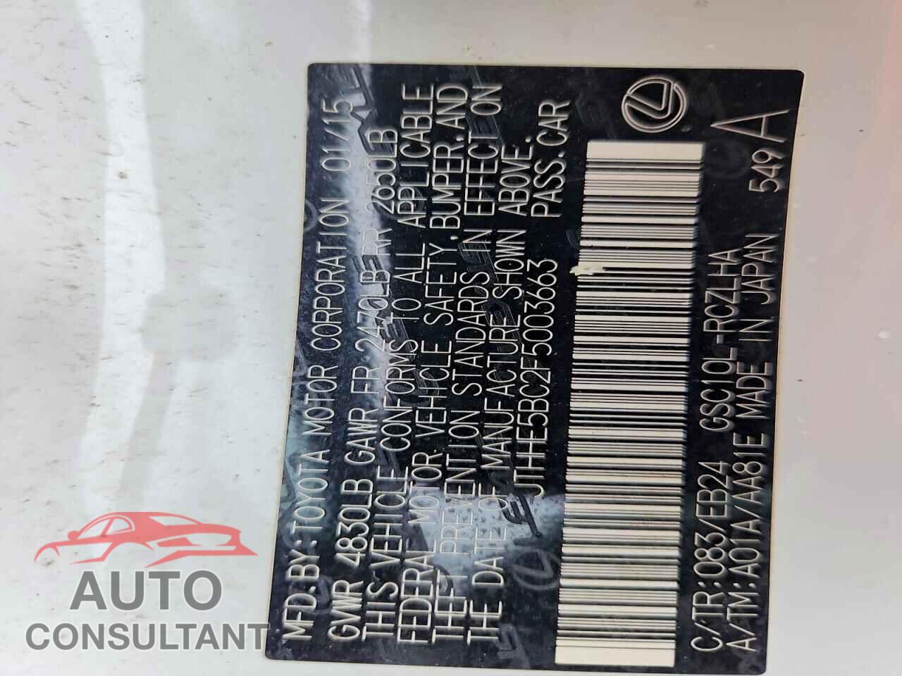 LEXUS RC350 2015 - JTHHE5BC2F5003663