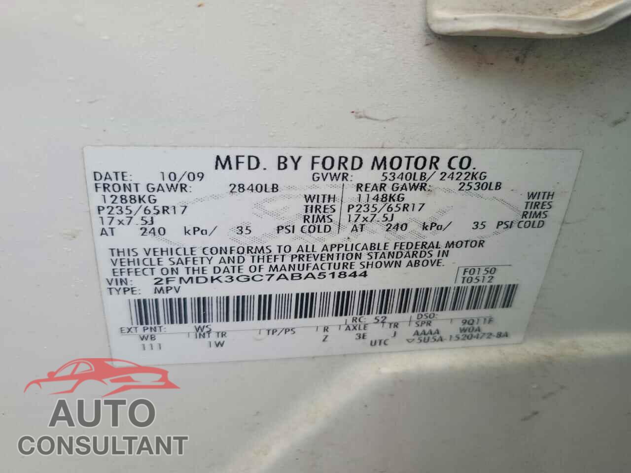 FORD EDGE 2010 - 2FMDK3GC7ABA51844