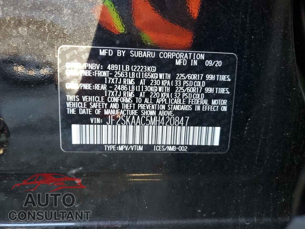 SUBARU FORESTER 2021 - JF2SKAAC5MH420847