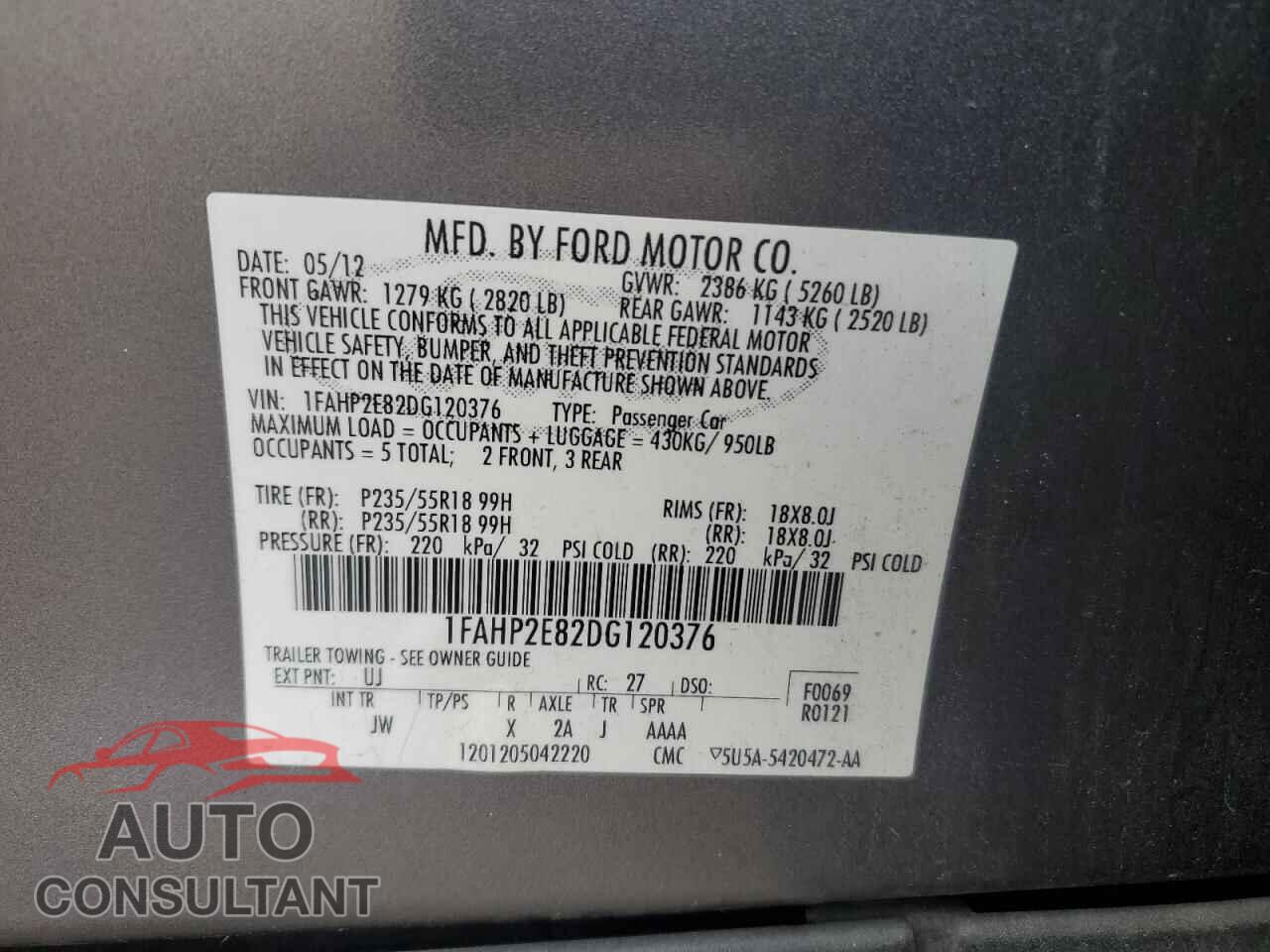 FORD TAURUS 2013 - 1FAHP2E82DG120376
